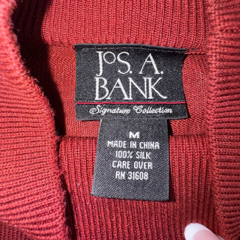 Jos. A. Bank Mock Neck Sweater Mens Medium Burgundy 100% Silk Signature